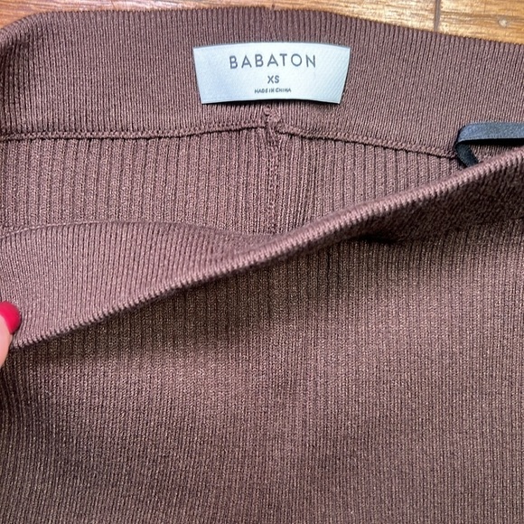 Babaton Brown Knit Ribbed Elevated Capsule Wardrobe Pull-on Leggings QQQ - Picture 2 of 5